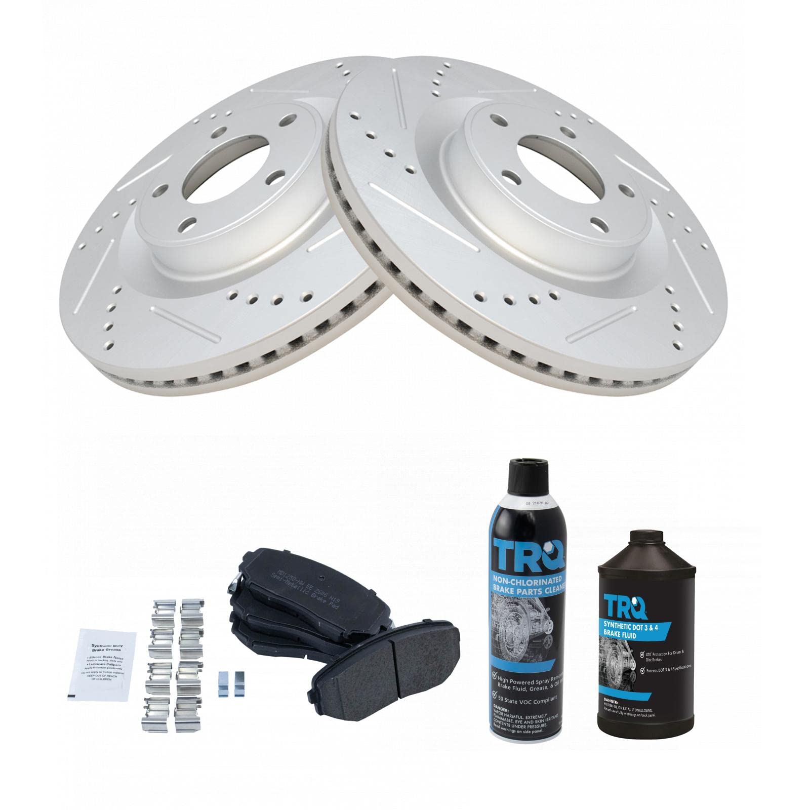 TRQ Front Performance Brake Pad & Rotor Kit Brake Chemical Kit Brake Pads Brake Rotors Set Semi-Metallic Premium G-Coated Compatible with 2007-2014 Ford Edge 2007-2015 Lincoln MKX Image