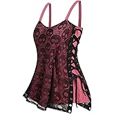 ROSE GAL Womens Plus Size Gothic Skull Lace Overlay Sleeveless Strap Tank Top