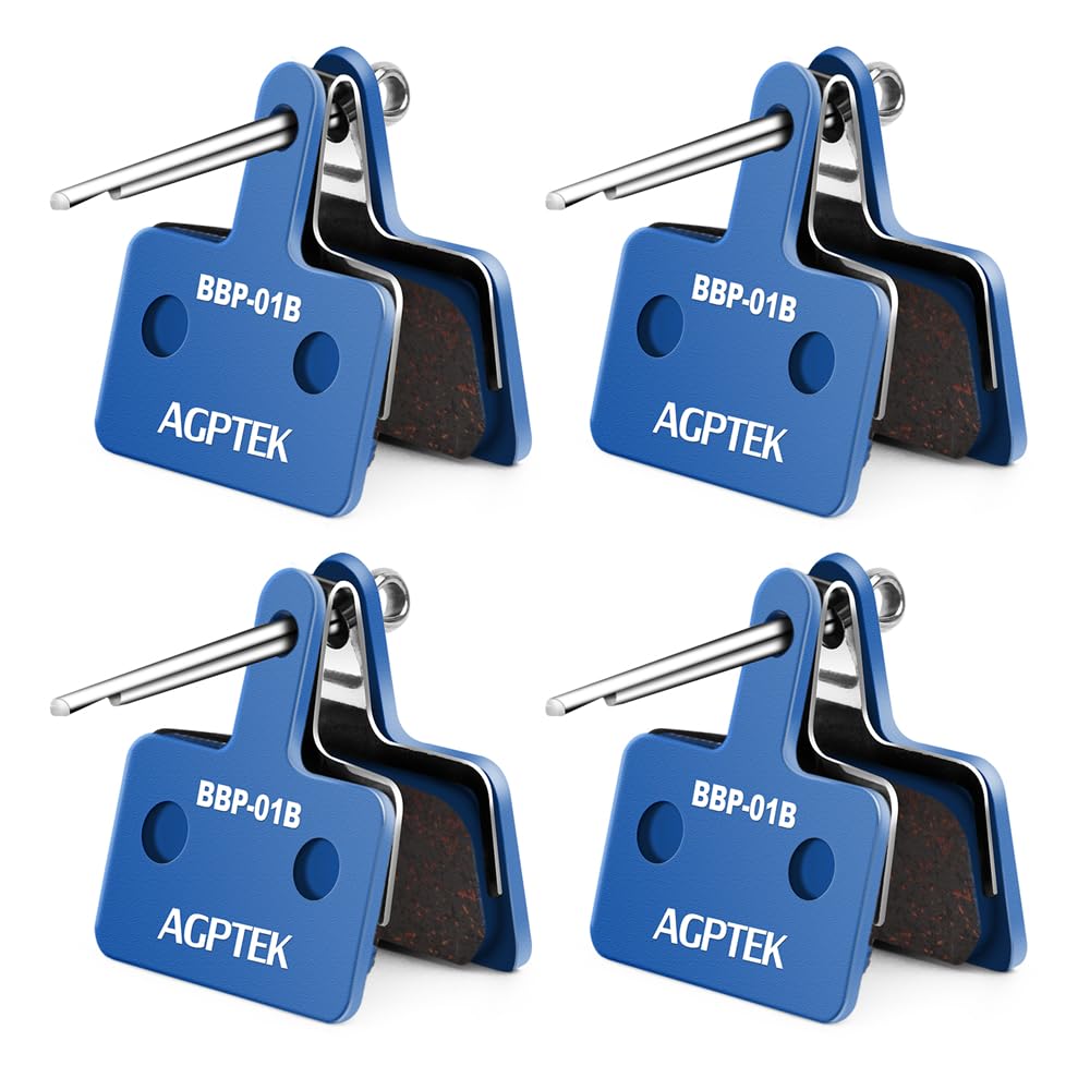 Photo 1 of AGPTEK Bike Brake Pads, High-Performance Brake Pads, Disc Brake Pads & Spring (Semi-Metallic) for Mountain Bike Disc Brakes, 4 Pairs Bike Pads, Compatible with TRP Tektro Shimano Deore Br, Blue