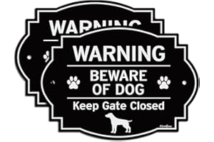 GicnKeuz Funny Beware of Dog Signs for Fence,9.5x6.7 Inches Keep Gate Closed Sign, Reflective Aluminum, Fade Resistant,Indoor or Outdoor Use (2-Pack)