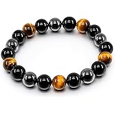 Handmade Triple Protection Bracelet – Tiger Eye, Hematite & Obsidian 8mm Natural Crystal Beads, Healing Natural Stones for Strength, Energy & Balance, Men & Women, 7.48 Inches – Supports Chakra Healing