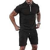 BORBOON Men's Tracksuit 2 Piece Quarter Zip Sweatsuit Sets Short Sleeve Golf Polo Shirts Summer Shorts Loungewear
