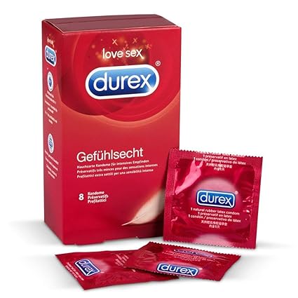 Durex Gefühlsecht Kondome, hauchzartes Kondom für intensives Empfinden, 8 Stück