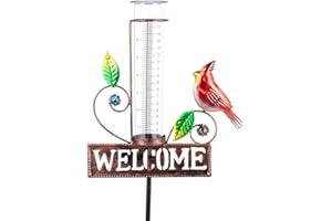 Stargarden Rain Gauge Outdoor, Metal Cardinal Rain Gauge, Rain Gauges with 7inch Plastic Tube, Decorative Rain Gauge for Yard, Garden, Lawn, Pathway