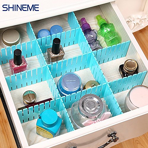 8pcs DIY Plastic Grid Drawer Divider Household Storage ShineMeThickening Housing Spacer Sub-Grid Finishing Shelves for Home Tidy Closet Stationary Makeup Socks Underwear Scarves Organizer (Blue) - Thumbnail 3