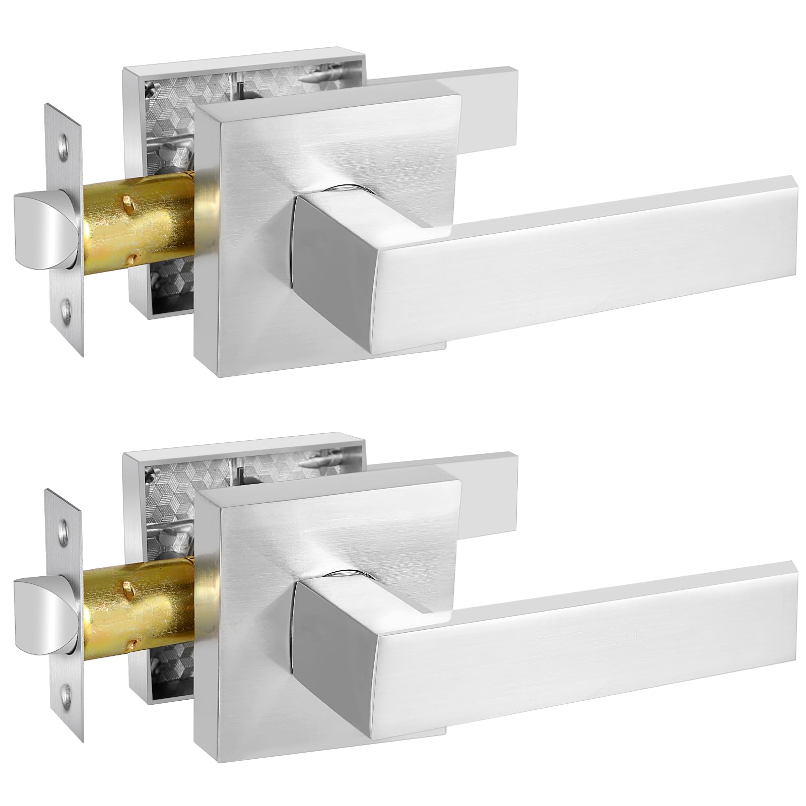 Photo 1 of RAZCC Square Passage Door Lever, Heavy Duty Interior Door Handles for Hallway& Closet Non-Locking Door Knob in Satin Nickel Keyless Door Lockset for Right & Left Side Door, 2 Pack