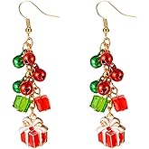 Christmas Earrings for Women,Vintage Christmas Snowflake Tree Gift Box Dangle Earrings Colorful Crystal Bell Drop Earring Christmas Decorations Jewelry