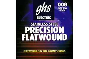 GHS Strings - Precision Flatwound - Electric Guitar Strings - Stainless Steel - High Volume - Polished Smooth - (UL) - Ultra Light Gauge (750 SET) - 9-42