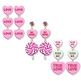 BVGA 3 Pairs Valentines Earrings for Women Cute Triple Layer Conversation Pink Candy Heart Lollipop Dangle Earrings Valentines Jewelry Accessories Gifts for Her