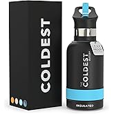 Coldest Insulated Water Bottle with Straw Lid - Stainless Steel Metal Insulated Bottle for Men & Women (Matte Black, 12 oz)