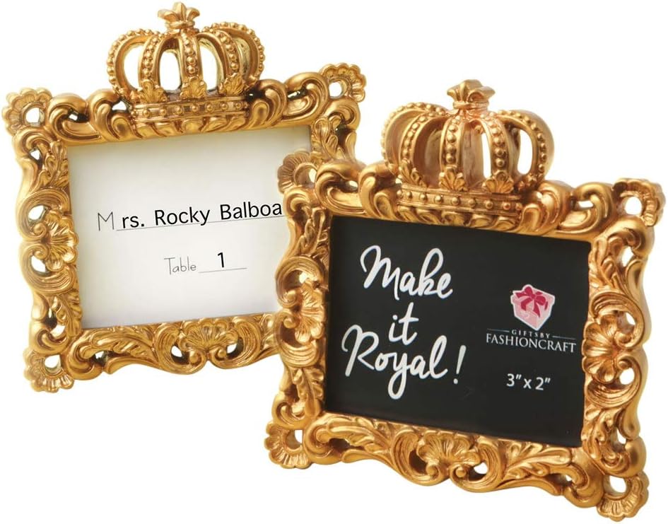 FASHIONCRAFT 8795 Make It Royal Gold Baroque Crown Picture Frame, Photo Frame/Place Card Holder Event Favors, Pack of 16