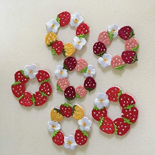 Tiny Beautiful Flower Patches for Clothing Iron On Embroidered Appliques Women Stickers for Bags Hats DIY Accessories (Strawberry)