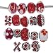 RUBYCA Murano Lampwork Charm Glass Beads Tibetan Crystal European Bracelet Mix Assortment Red 15Pcs