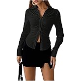 SOLY HUX Women's Button Down Ruched Blouse Long Sleeve Shirts Slim Fit Aesthetic Tops