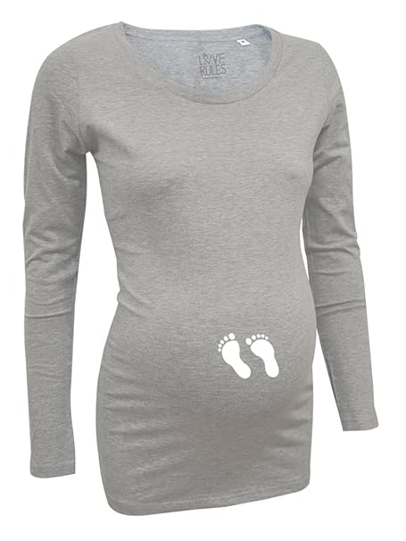 Love Rules | witzige Umstandsmode Shirt langarm - Babyfüße | Babyfüßchen | Baby Füße - lustiges Umstands Shirt - wächst mit dem Bauch - Stretch TShirt - 90% Baumwolle 10% Elastan