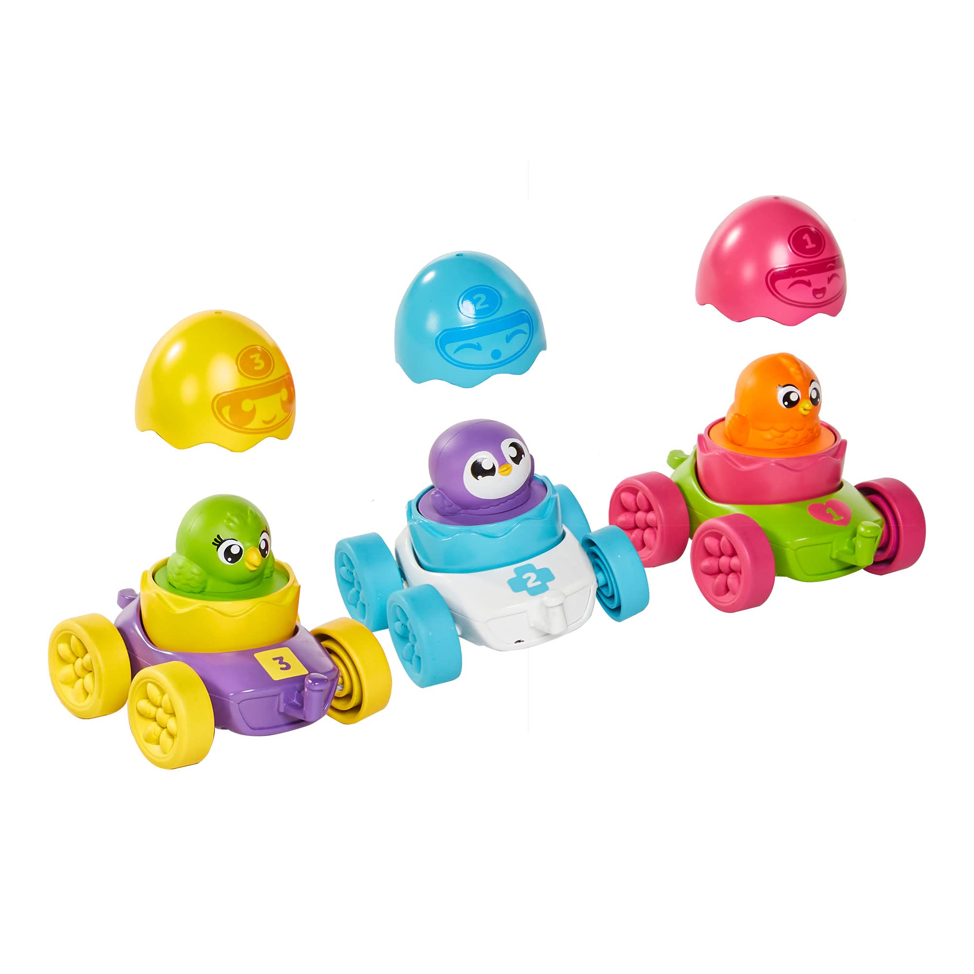 Toomies E73245C Tomy Hide & Squeak Racers, 3 Squeaking Egg Characters, Colour Matching, Sorting Kids with Sound, Educational Toddler Toy for Boys and Girls Aged 12 Months +, Multi
