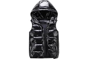 GIBZ Men's Puffer Vest Shiny Hooded Down Jacket Warm with Zipper Pockets Sleeveless Outerwear Casual for Winter