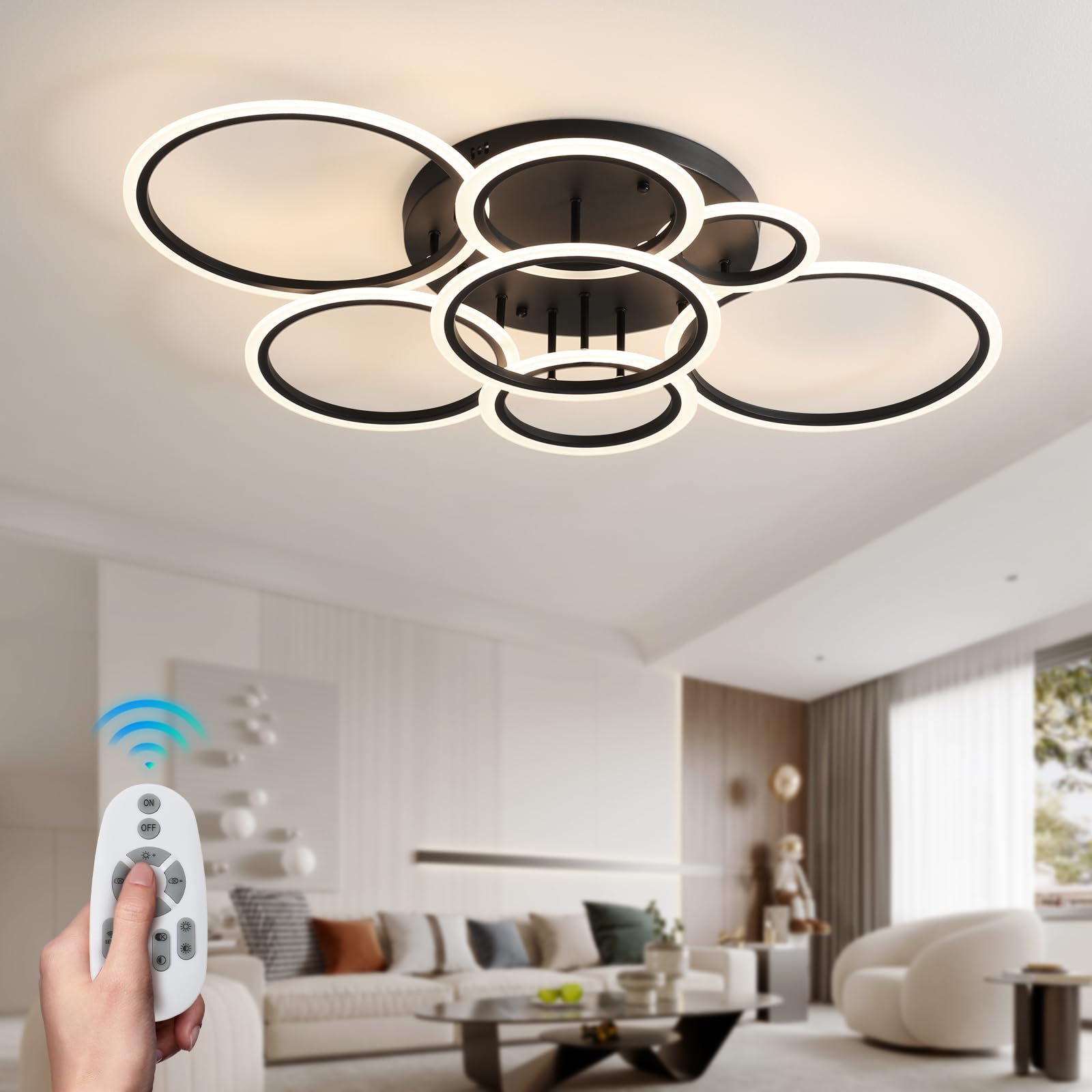 FNOESTY Modern Ceiling Light Fixtures with Remote, 127W LED Dimmable Flush Mount Close to Ceiling Lamp 6500K/4000K/3000K for Kitchen Bedroom Living Room Dining Room (41