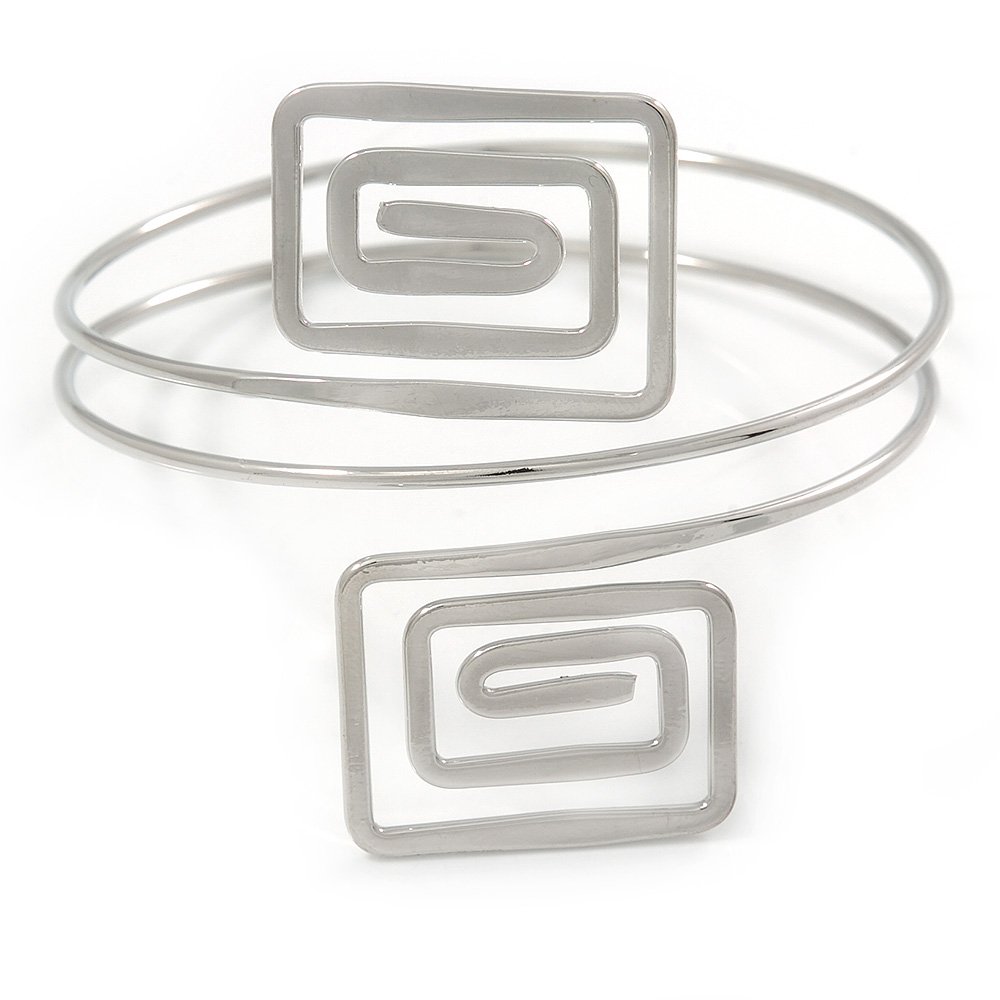 Avalaya Silver Tone Square Motif Upper Arm, Armlet Bracelet - 27cm L