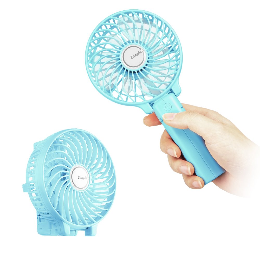 EasyAcc Handheld Fan USB Fans Portable Hand Fan 3 Speeds 180° Foldable with 6 Blades Personal Electric Mini Outdoor Fan with Rechargeable Battery Foldable Handle Desktop for Home Travel Outdoor- Green