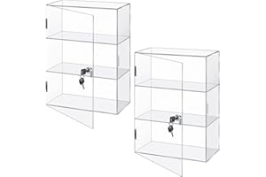 Juexica 2 Pieces Acrylic Display Case with Lock Key Countertop Display Case Clear Showcase Display Cabinet Multi Functional Safe Storage Box for Retail Store, 11.8 x 5.9 x 15.7 Inch