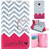 Lumia 435 Case, Enjoy Sunlight Microsoft Lumia 435 Case [Kickstand Feature] Luxury Wallet PU Leather Folio Wallet Flip Case Cover Built-in Card Slots for Microsoft Nokia Lumia 435 Case[Waves Smile] with 1 Stylus Pen