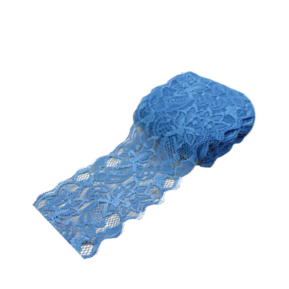 EXCEART Floral Ribbon 1 Roll of 3 inch Wide Floral Pattern Lace Fabric Sewing Lace Ribbon Lace Trim Elastic Stretchy Lace DIY Clothing Material for Crafting Sewing 5.5 Yard Blue Tulle Ribbon