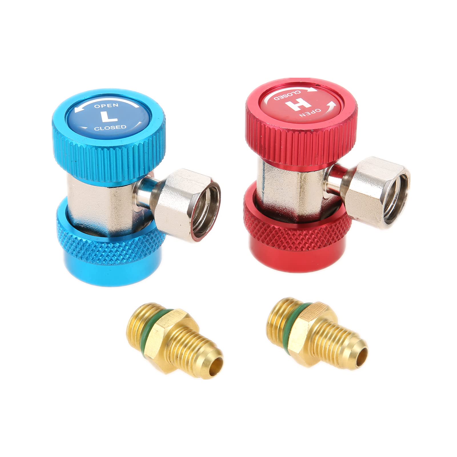 Aupoko AC R134A Adapter Fitting, Adjustable R134A Quick Coupler Adapter Fittings Quick Couple, with 1/4" SAE Fittings, R134A High & Low AC Adjustable Quick Coupler Fitting Adapters