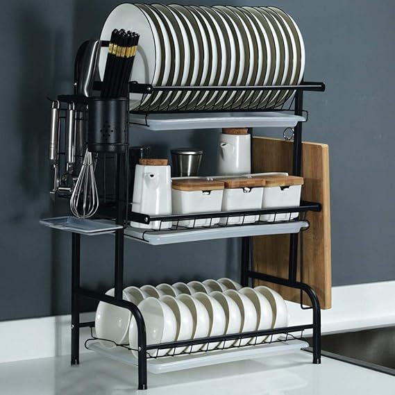 3 Tier Stainless Steel Washing Up Bowl and Drainer Set with Drip Tray