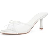 LULLASONG Women's Kitten Heels Open Round Toe Slip On Mesh Heels Mid Heeled Sandals for Women