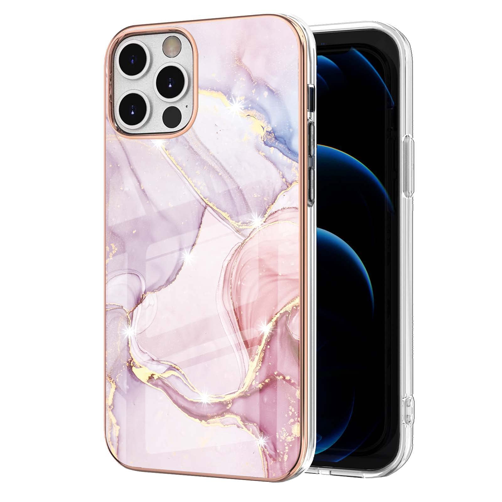 IMIRST Basic Case Compatiable with iPhone 12 Pro Max IMD Soft TPU Silicone Bumper Matte Marble Scratch-Resistant Slim Protective Phone Case Back Cover for Apple iPhone 12 Pro Max，YBI RoseGold
