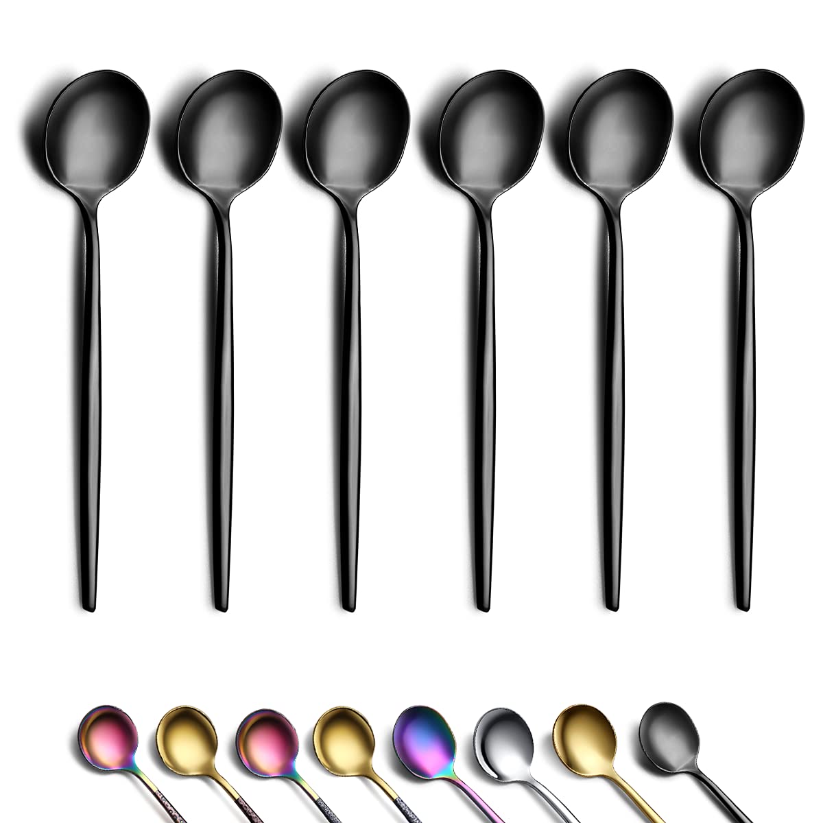 Black Coffee Spoons Set of 6, Kyraton Stainless Steel 13.5cm Titainium Plating Demitasse Spoons, Tiny Espresso Spoons, Small Mini Coffee Spoons, Dishwasher Safe