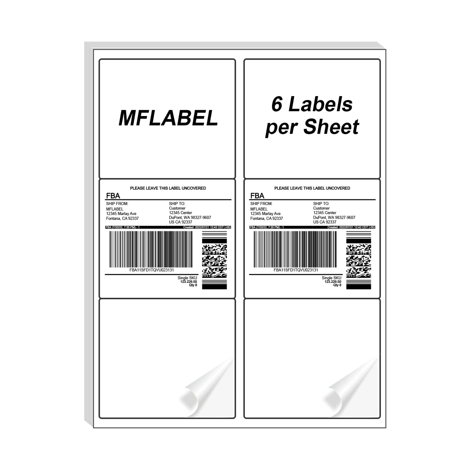 Photo 1 of MFLABEL 3-1/3" x 4" Shipping Address Labels, FBA Labels, 6-UP Sticker Labels, White Shipping Labels, Easy to Peel, Address Labels for Laser/Ink Jet Printer, 6 Per Page (300 Labels, 50 Sheets)