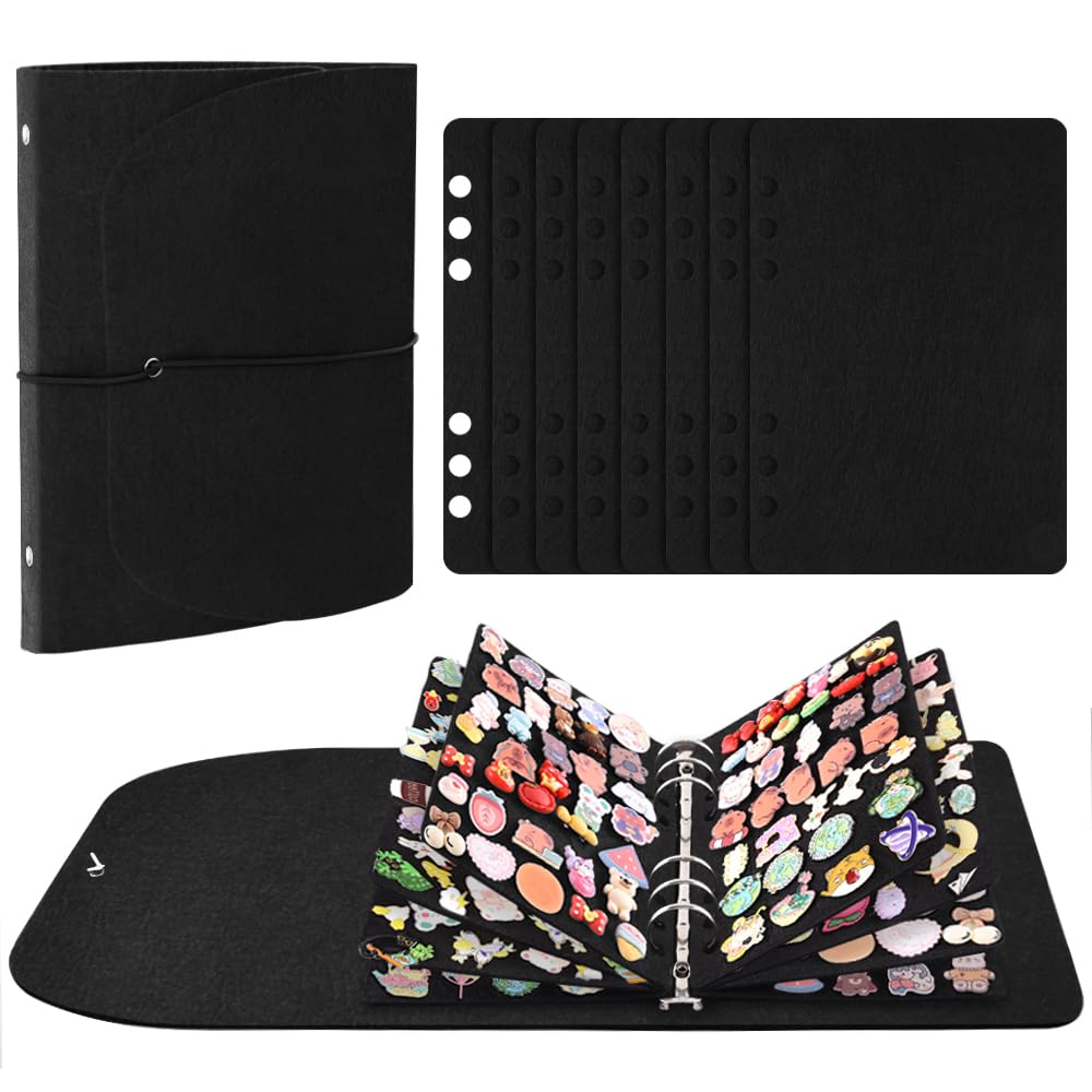 Photo 1 of Mifuner 8Pages A5 Enamel Pin Display Book, Portable Travel Pin Display Book For Brooch Collectors, Pins Collection Storage Organizer Book (Not Include Accessories), Black