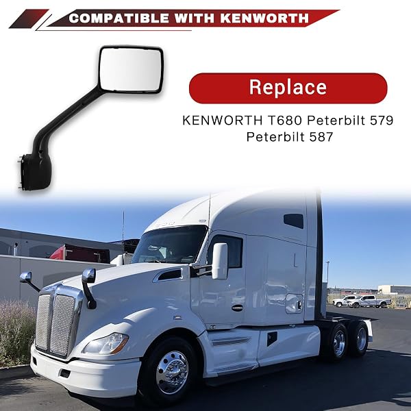 STERLIX CHROME HOOD MIRROR FOR KENWORTH T680 PETERBILT 579 PETERBILT 587 MIRROR OEM REPLACEMENT DRIVER LEFT (DRIVER LEFT SIDE)