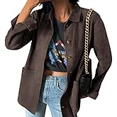 Tankaneo Womens Faux Suede Shirts Jackets Casual Button Down Long Sleeve Shackets Coat Trendy 2025 Spring Clothes