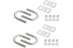 Aoje-Link Round U-Bolts 0.87"(22mm) Inner Width M8 Thread 304 Stainless Steel Silver with Plates Nuts Flat Washers for Car/RV/Trailer Bumper, 4Pcs