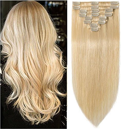 Standard Weft 24 Inch 120g Clip in 100% Real Remy Human Hair Extensions 8 Pieces 18 Clips #613 Bleach Blonde