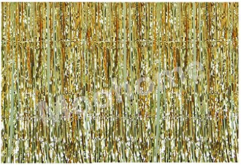 Moohome Big 12ft x 8ft Tinsel Champagne Gold Foil Fringe Curtains Backdrop Door Window Curtain Party Photography Decoration (12' x 8', Champagne Gold)