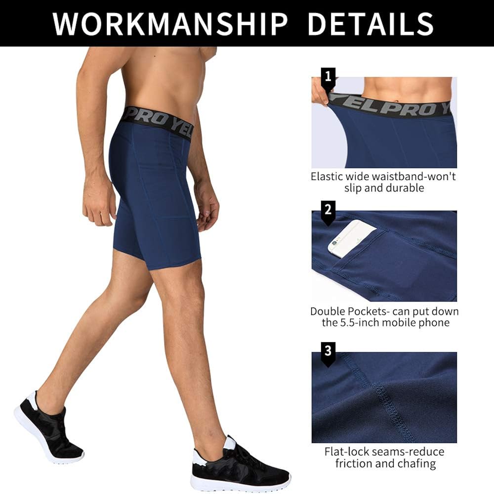WRAGCFM Men's Athletic Compression Shorts with Pockets Spandex Running Workout Active Underwear: Clothing