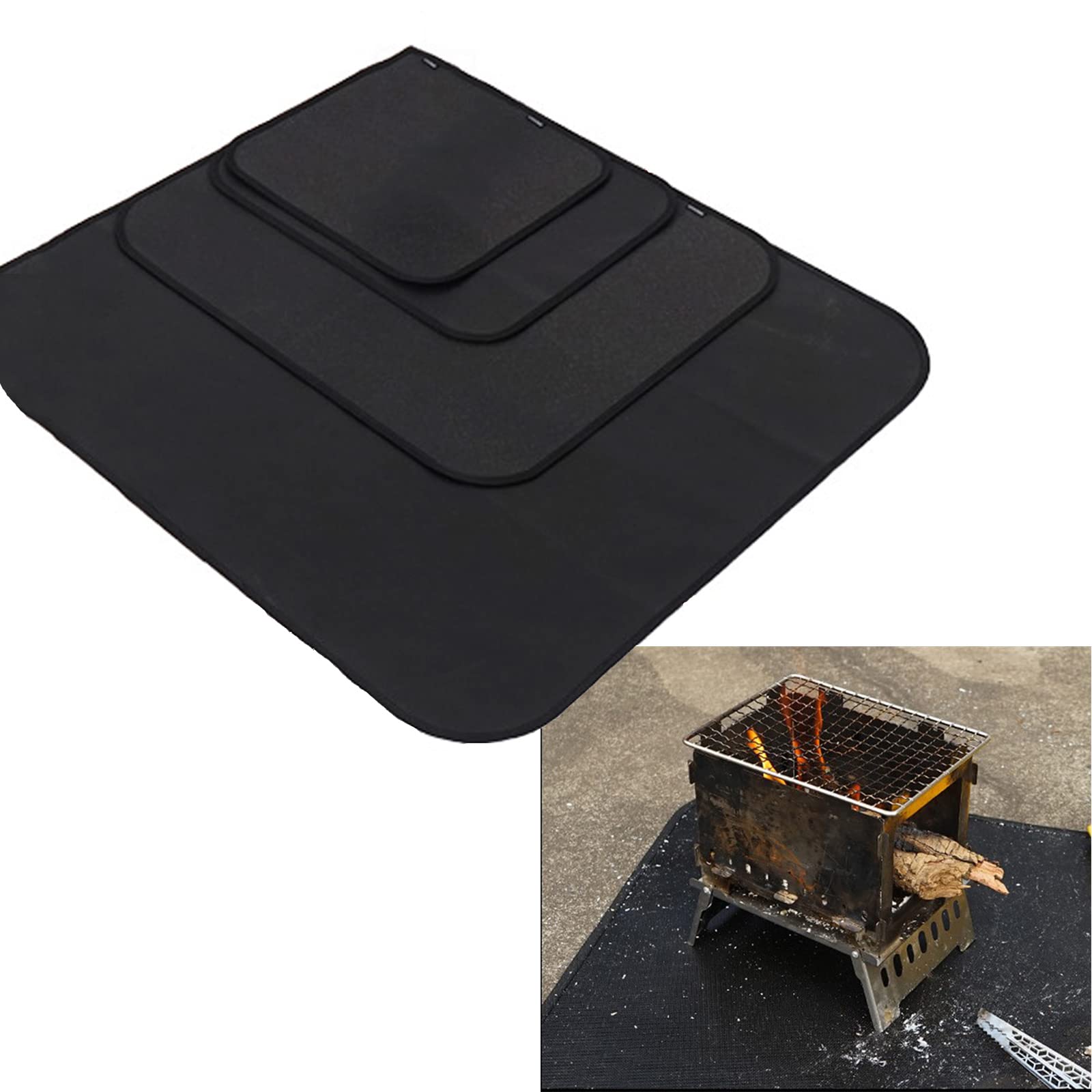 Fire Pit Mat, 80 * 75 cm Heat Resistant Mat for Log Burners, Hearth Rugs for Fireplaces, Protect Grass Floor Deck from Ember, Fireproof Matt for BBQ, Outdoor Camping, Backyard, Patio and Garden, Black