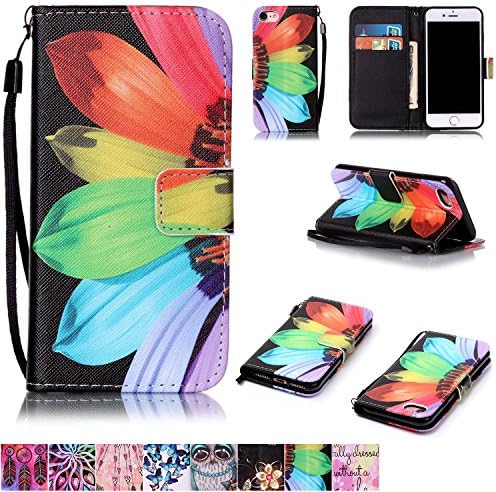 iPhone 7 Case,iPhone 8 CaseFirefish [Kickstand] [Card/Cash Slots] Durable Leather Full Body Protection Wallet Case with Magnetic Closure Wrist Strap for Apple iPhone 7-Sunflower
