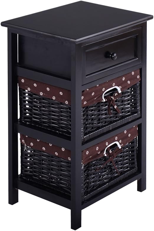 Amazon Com Giantex Wooden Nightstand 3 Tiers W 2 Baskets And 1 Drawer Bedside Sofa Storage Organizer For Home Living Room Bedroom End Table 1 Black Kitchen Dining