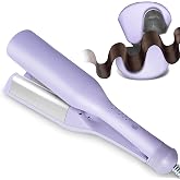 Tieumioe Beach Wave Curling Iron Deep Waver Hair Tool, Mermaid Hair Waver for Women Crimper, Anti-Scald, Dual Voltage, 1.4 Inch Ceramic Double Barrel Wavy Curling Iron, Purple