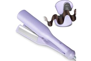 Tieumioe Beach Wave Curling Iron Deep Waver Hair Tool, Mermaid Hair Waver for Women Crimper, Anti-Scald, Dual Voltage, 1.4 Inch Ceramic Double Barrel Wavy Curling Iron, Purple