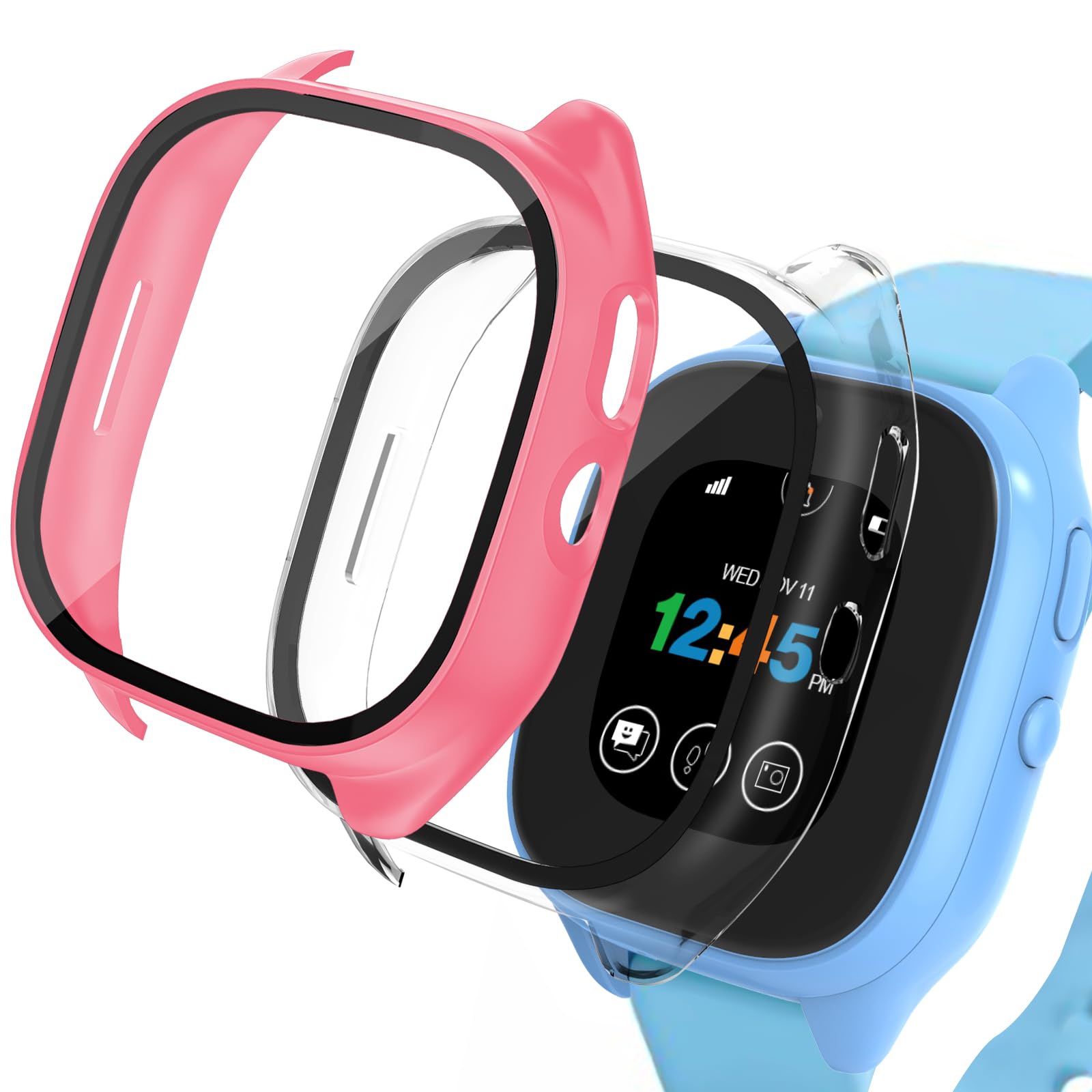 Photo 1 of [2 Pack] Case Compatible for Gizmo Watch 3 Screen Protector for Kids, Hard PC Overall Protective Case Bumper Tempered Glass Cover Accessories Compatible with Verizon Gizmo Watch 3,Pink & Clear