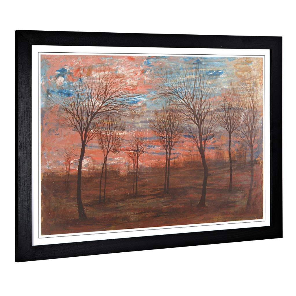 Big Box Art Framed Print of Egon Schiele Trees Design | Wall Art Picture | Home Decor for Kitchen, Living, Dining Room, Lounge, Bedroom, Hallway, Office, Black, A2 / 24.5x18 Inch / 62x45cm