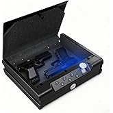 Biometric Gun Safe with 3 Unlock Ways - ≤0.1s Fast Fingerprint Access, Voice Prompt Function, Secure Steel Lockbox, Fits Handguns & Revolvers, Perfect for Living Room, Bedroom Storage & In-Car Use