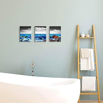 Buy Bathroom Canvas Art Ocean Home Decor Sea Turtle Wall Art Blue Seascape Picture Canvas Printing Modern For Living Room Bedroom Bathroom Wall Decor Ready To Hang 3 Piece Size 12x16inch Online In