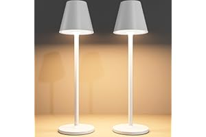 Timjorman 2 Pack LED CordlessTable Lamp,4000mAh Rechargeable Battery Desk lamp,3 Level Brightness Portable Light, Minimalist Design, for Couple Dinner/Coffee Table/Restaurant/Bedroom(White 2pack)